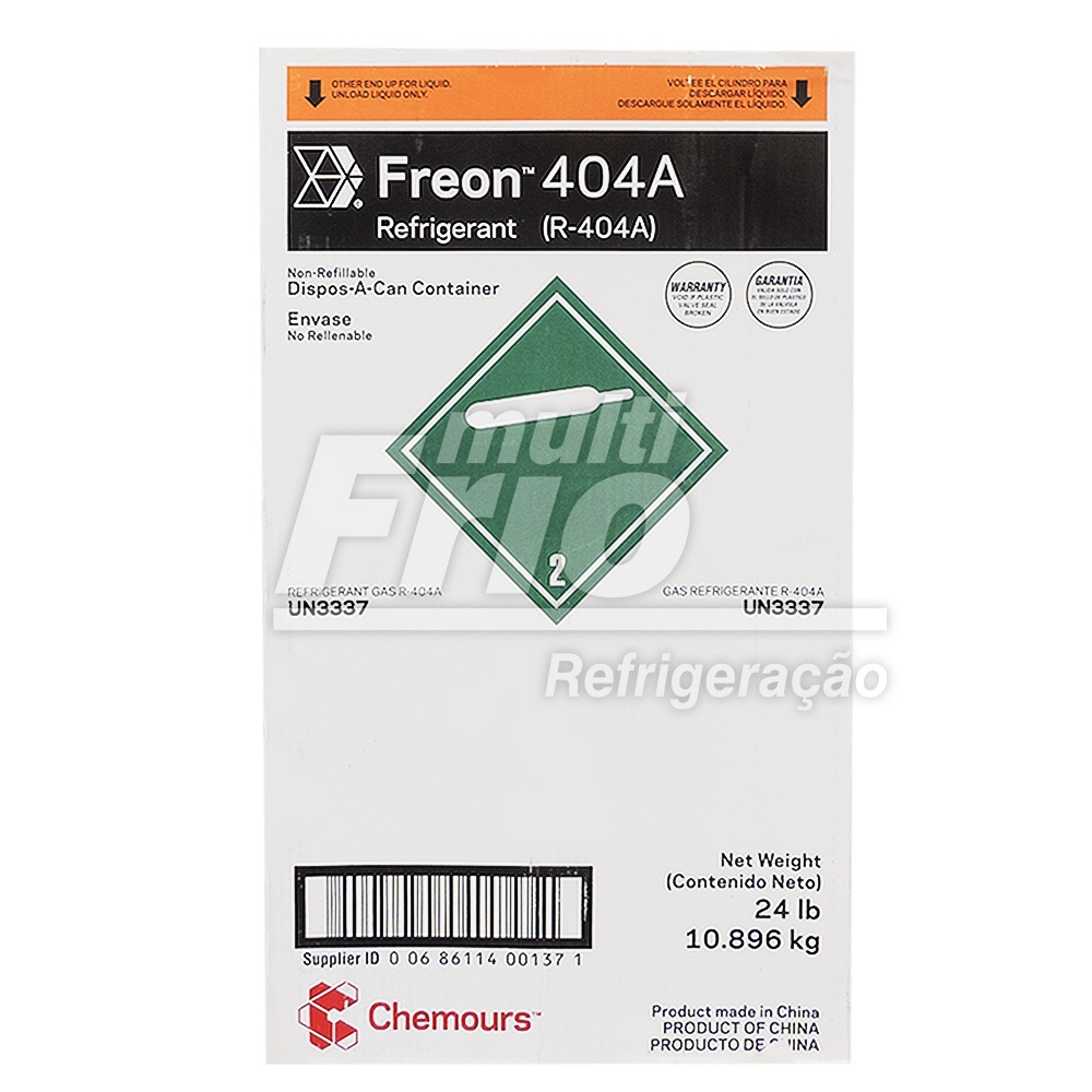 Gás Botija 404 A HP62 CHEMOURS DUPONT 10,89 kg Refrigerante
