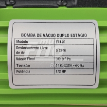 Bomba de Vácuo 5 CFM 127V/220V Duplo Estágio Ecotools